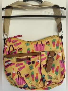 Lily Bloom Summer Print Crossbody Shoulder Bag Yellow Beach Ice Cream